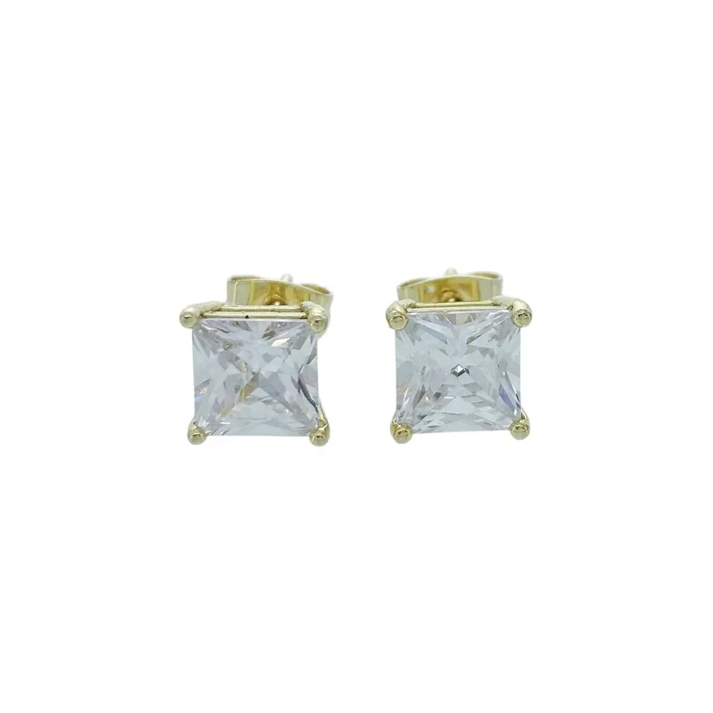Vintage Gold-Tone Square Cubic Zirconia Stud Earrings